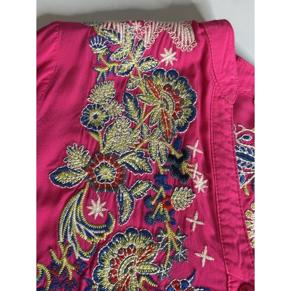 ANTHROPOLOGIE Luna Moon Pink Embroidered Popover Shirt Top Size M - Picture 11 of 16